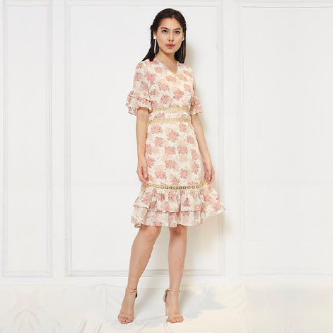 Chiffon Printed Dress - pink